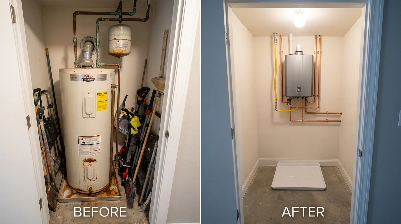 Tank water heater versus wall-mounted tankless unit comparison for Cleveland, OH homeowners