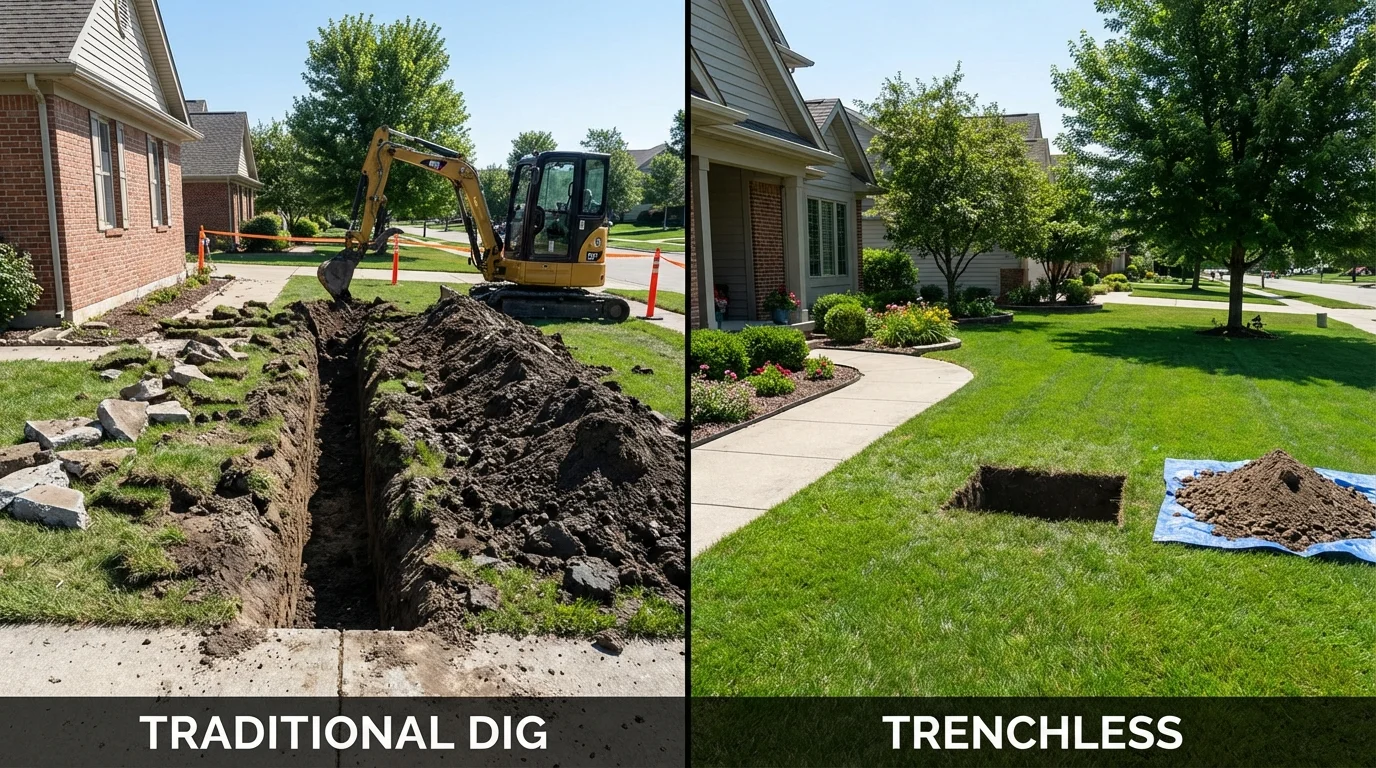 Trenchless sewer repair with minimal yard damage versus traditional excavation in Cleveland, OH
